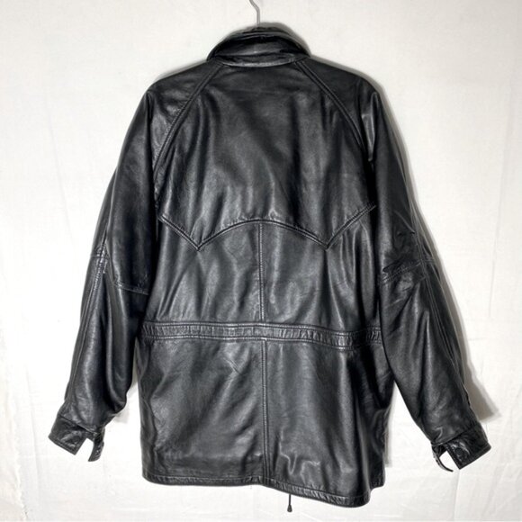 Vintage Canada Sportswear Black Lamb Leather Coat W Drawstring Waist L - Picture 15 of 16